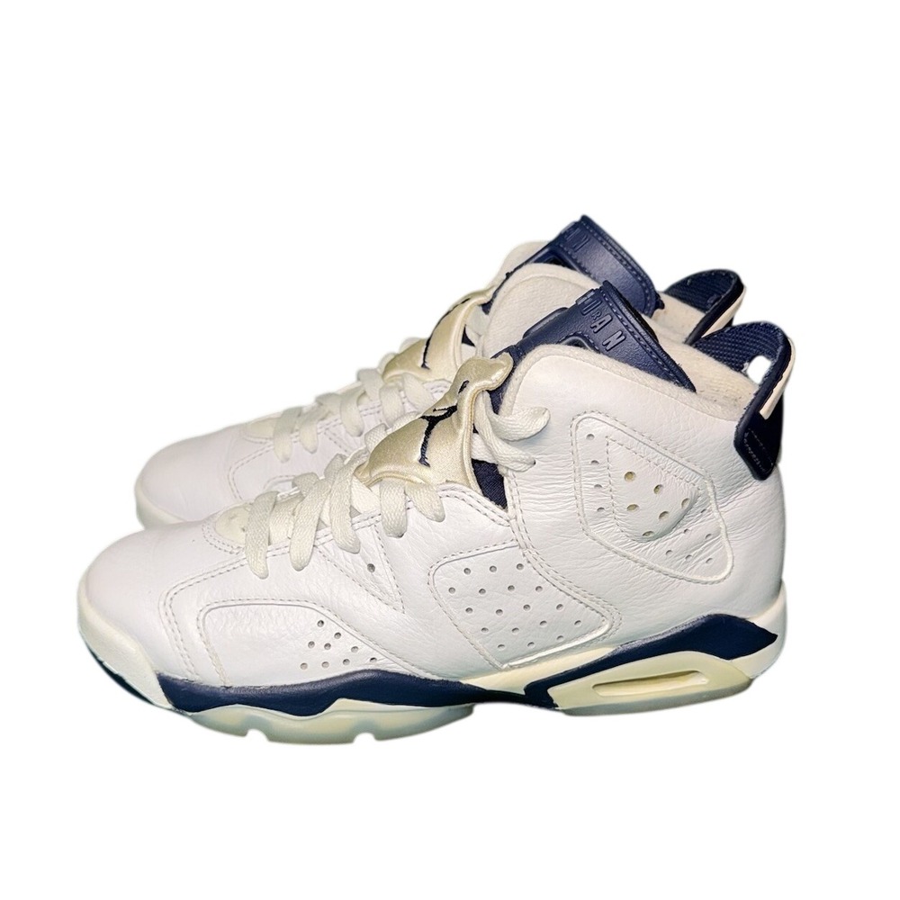 Air Jordan 6 Retro‎ White Midnight Navy 384665-141 Kids GS Size 5Y Sneaker